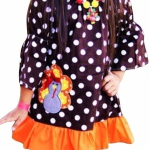 Girl's Thanksgiving Dress With Turkey Appliqué XL fits 5-6 years